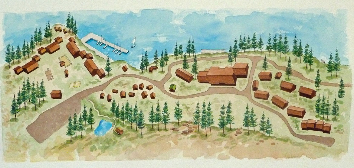 watercolor of stanford camp layout